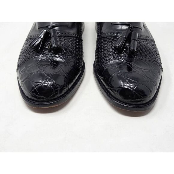 MEZLAN CARMEL BLACK CROCODILE LEATHER TASSEL LOAFERS SHOES WOVEN SPAIN SIZE 9 W main image 6